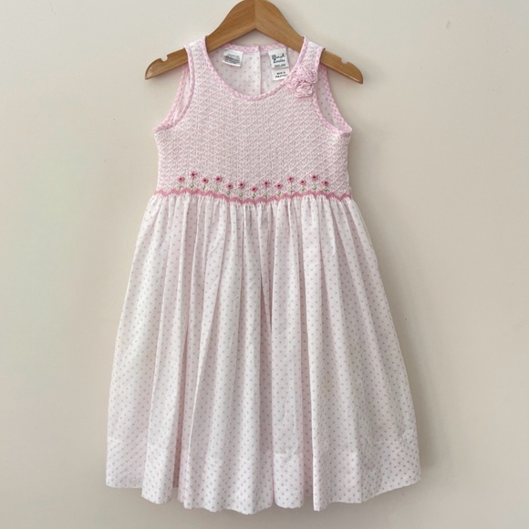 SARAH LOUISE ENGLAND EUC Hand Smocked Heirloom Dress w/ Floral Embroidery